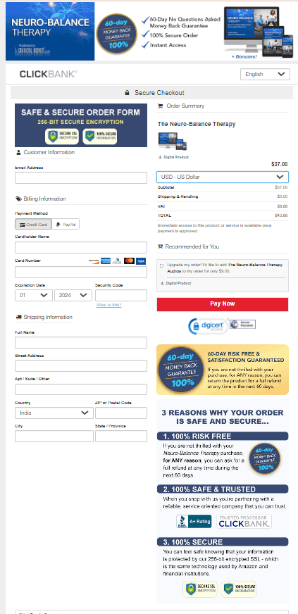 Neuro-Balance Therapy Checkout Page